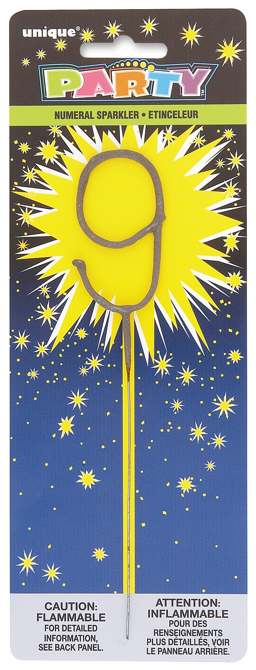 7" Silver Number 9 Sparkler for Birthday Party