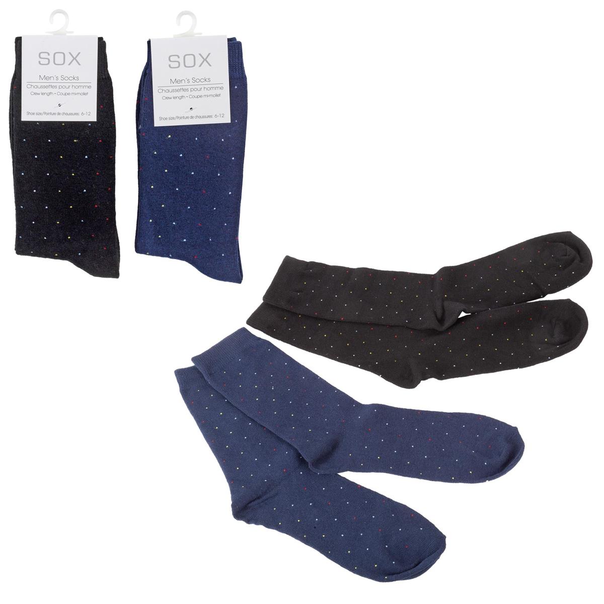 Sox, Men's dot crew dress socks 2 asst: dk blue/olive green, hc