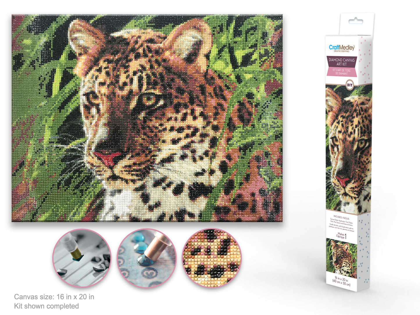 Craft Medley Kit: Diamond Painting Art Kit 15.8"x19.7" w/Gems+Tool+Tray G) Leopard