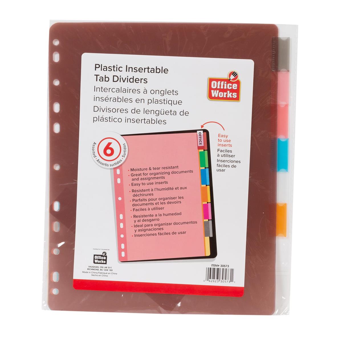 O.WKs. 6-pc PVC Index Divider,  plastic bag w/ insert, 36/dsp
