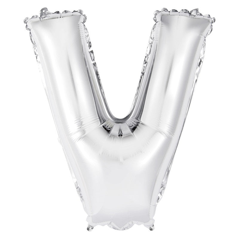 Silver Letter V Shaped Foil Balloon 14"  Packaged