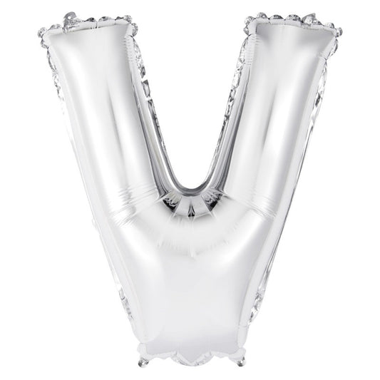 Silver Letter V Shaped Foil Balloon 14"  Packaged