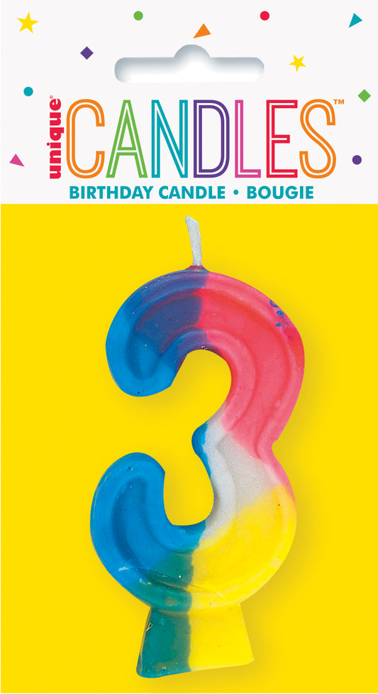 Rainbow Number 3 Birthday Cake Candle for Party Decoration