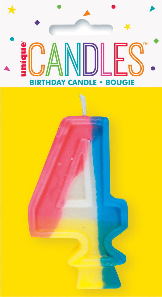 Rainbow Number 4 Birthday Cake Candle for Party Decoration