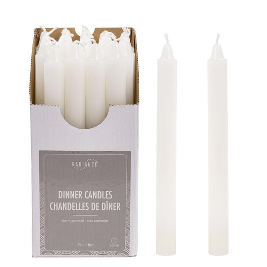 KG Radiance 7" Dinner Candle White, Unscented 6.5Hrs (Az)