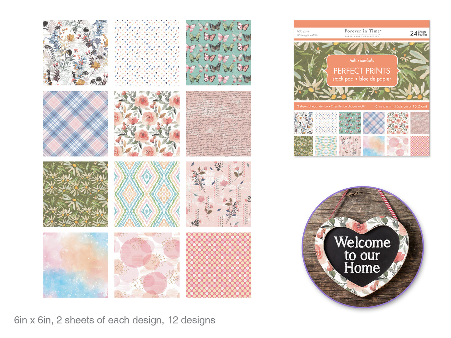 Paper Pads: 6"x6" Perfect Prints Stack Packs x24 Assorted R) Frolic