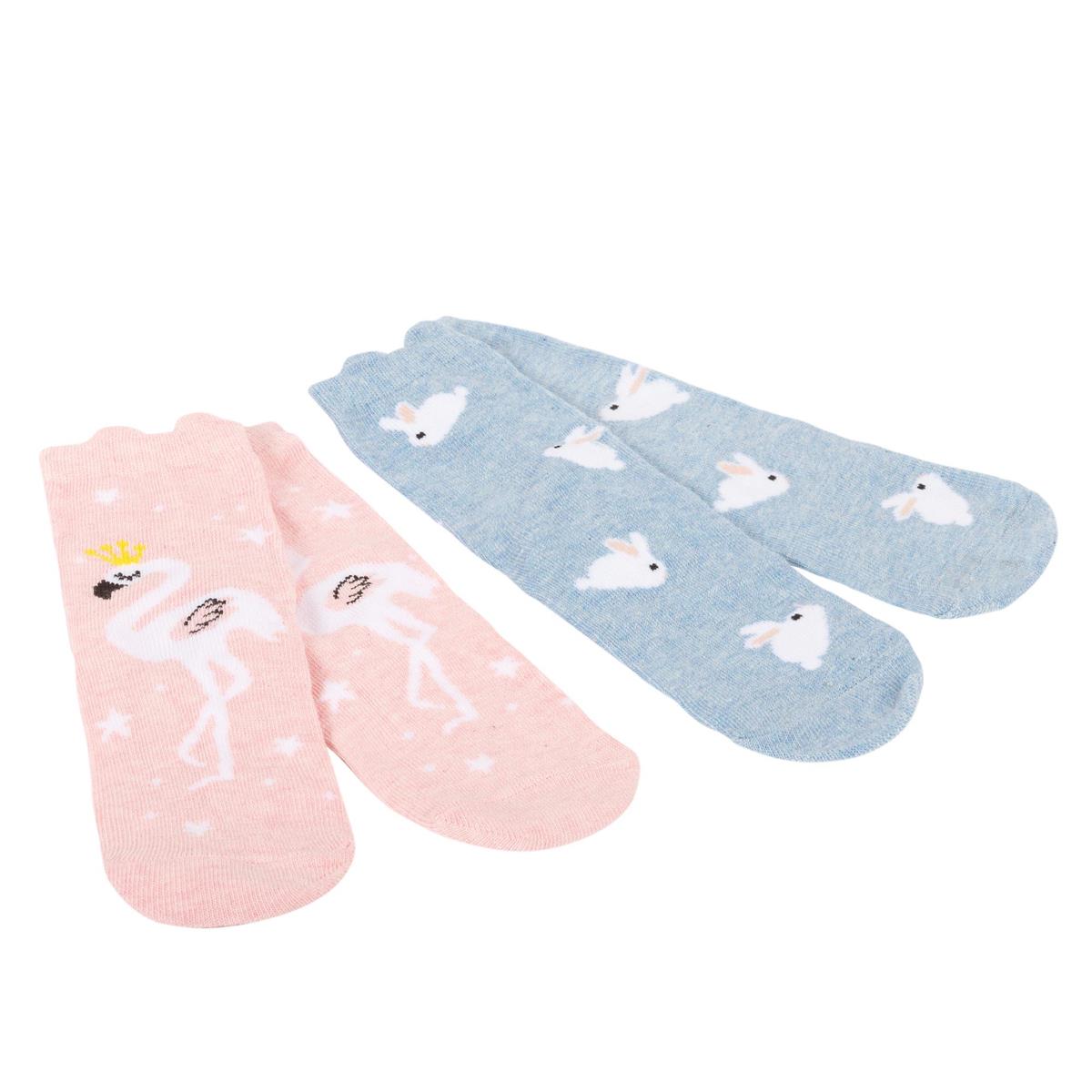 Sox, Girl 9-3.5 flamingobunny socks 2 asst, cottn/poly/span, hc