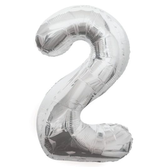 Silver Number 2 Shaped Foil Balloon 34"  Packaged