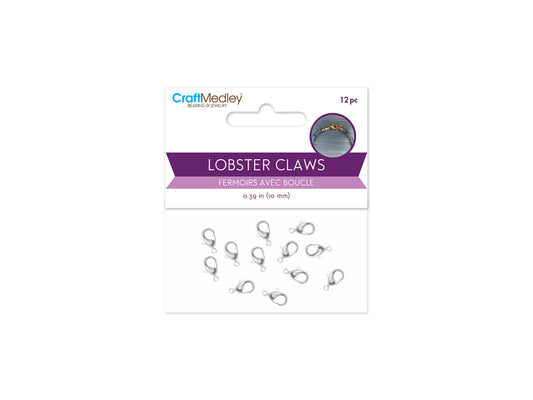 Jewelry Findings: 10mm Lobster Claw x12 w/Clasp B) Silver