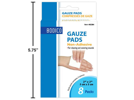 Bodico 8-pack 2" x 2" Gauze Pads,  2-pc./pack, color box