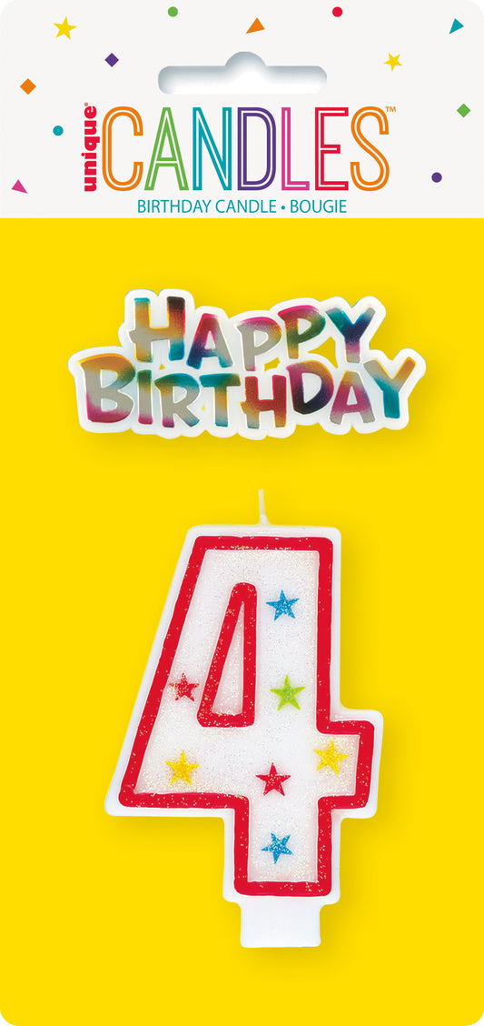 Number 4 Glitter Birthday Candle – Cake Decoration