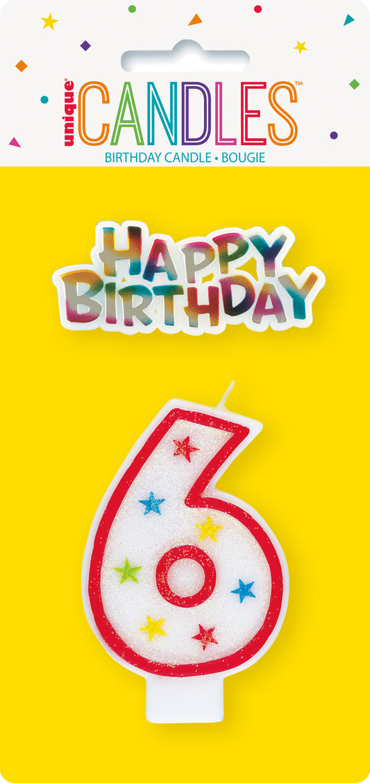 Number 6 Glitter Birthday Candle – Cake Decoration