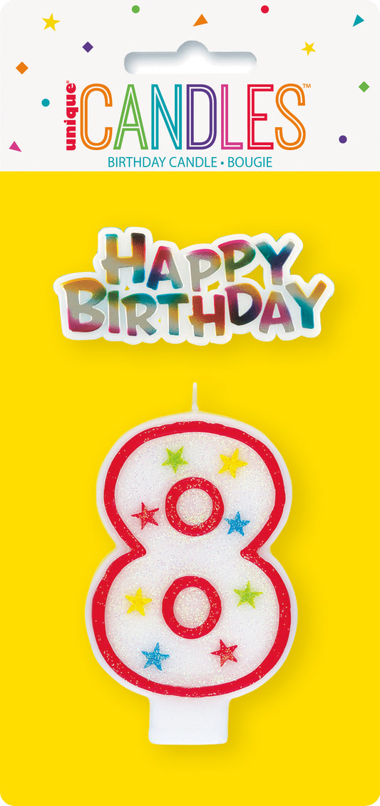 Number 8 Glitter Birthday Candle – Cake Decoration