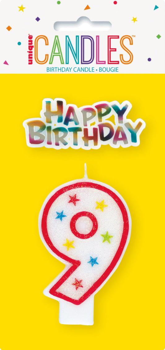 Number 9 Glitter Birthday Candle – Cake Decoration