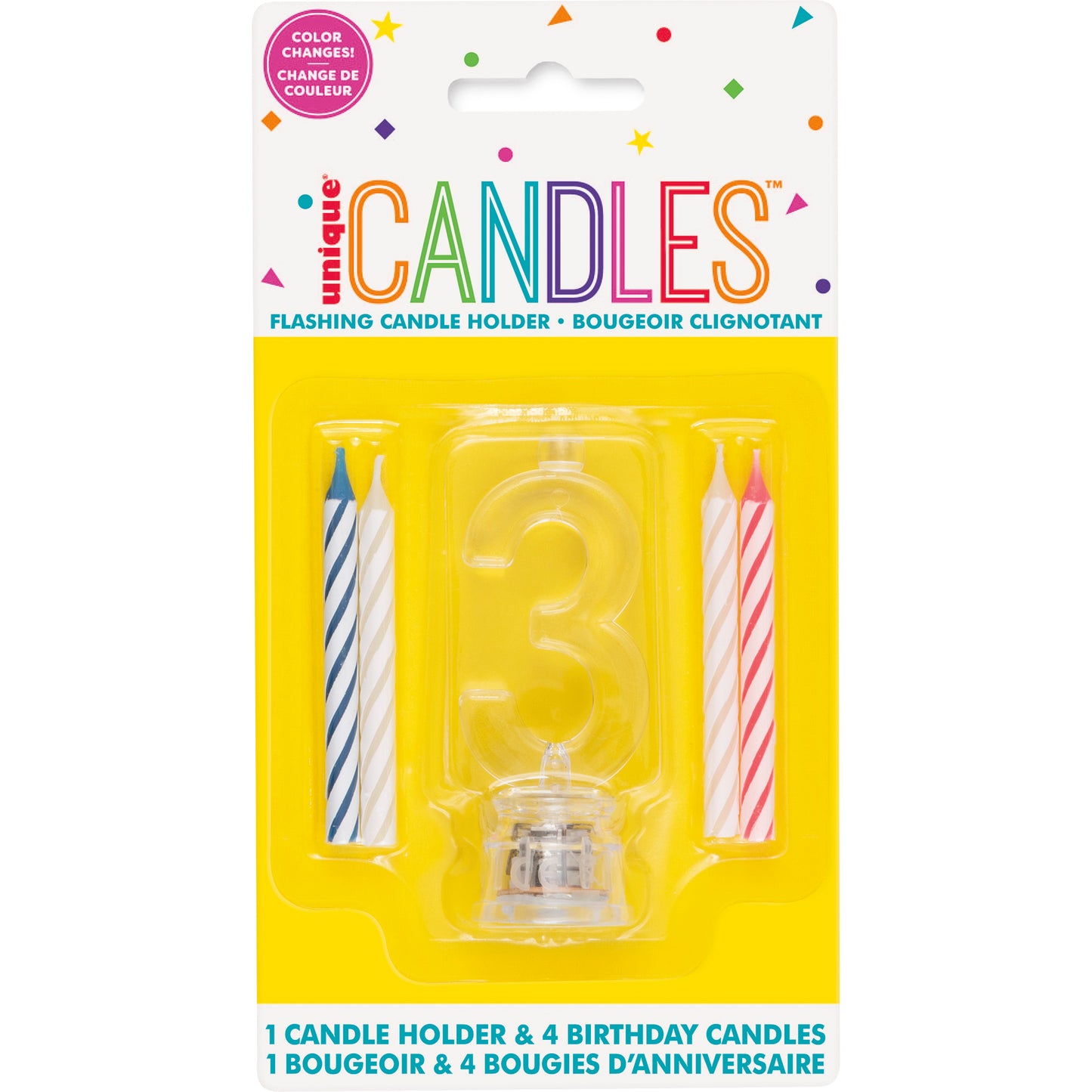 Number 3 Flashing Candle Holder with Birthday Cake Candles for Kids, Women & Men – Birthday Party Decoration Essentials