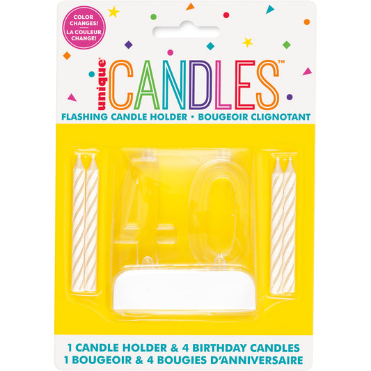 40 Number Flashing Candle Holder with Birthday Cake Candles for Women & Men – 40th Birthday Party Decoration Essentials