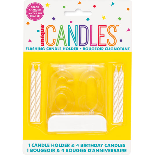 60 Number Flashing Candle Holder with Birthday Cake Candles for Women & Men – 60th Birthday Party Decoration Essentials