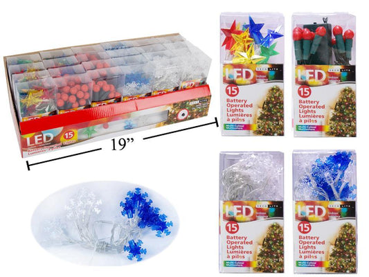 Deco L. 15 LED Star/Snowflake/Berry Lights,4asst.,24/PDQ, insert,4.6ft.