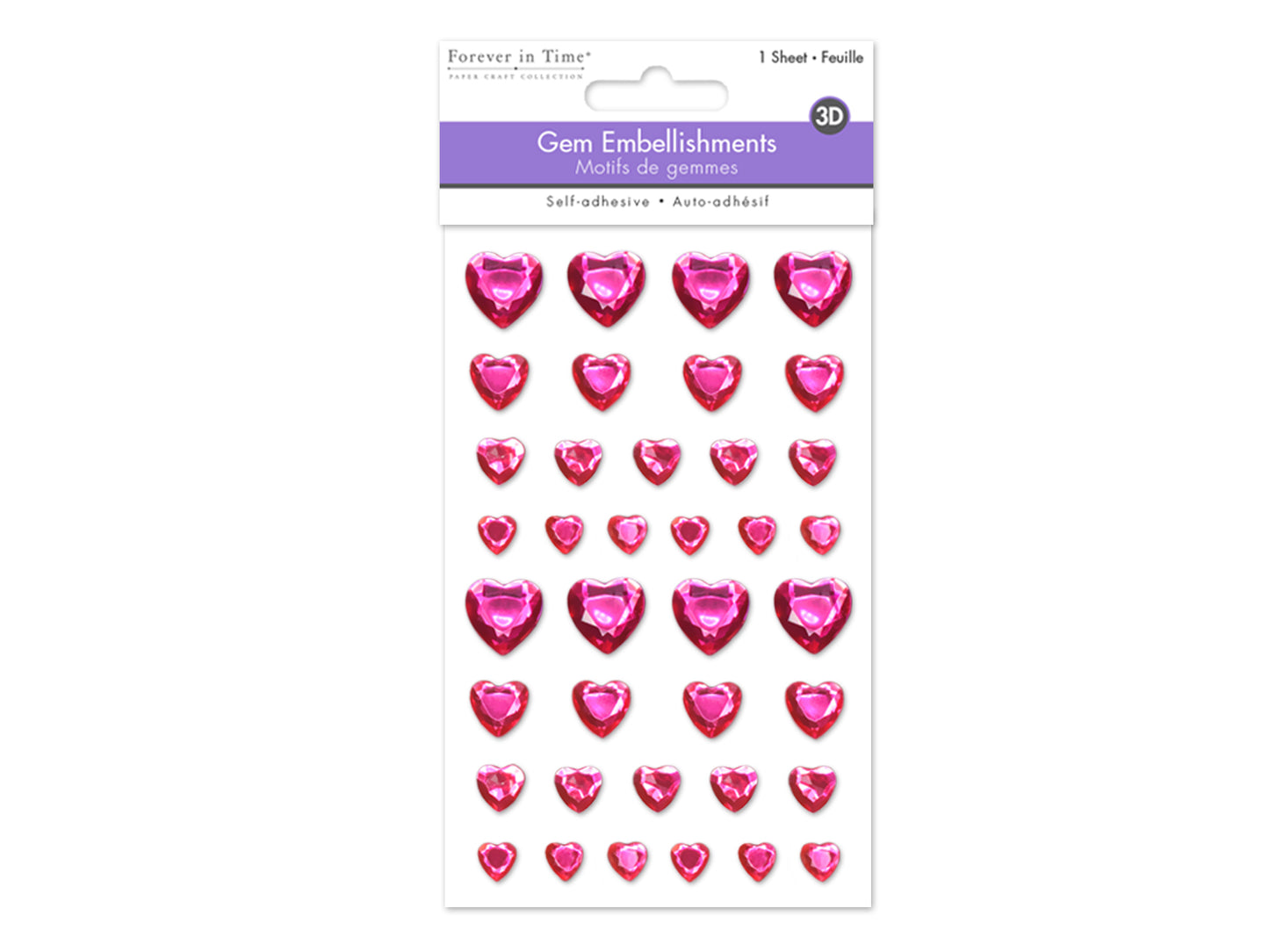 Paper Craft Sticker: 8.9x13.7cm Heart Gems 38ct A) Pink Hearts