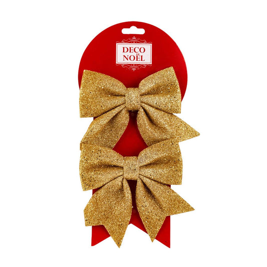 DECO.N 2pk 5X5" Glittery  Gold Fabric Bow, T.O.C.