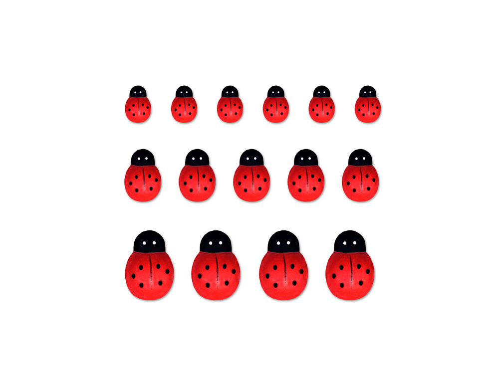 Paper Craft Emb: 1/2"-1" Mini Wood Ladybugs x15 Peel-n-Stick Painted