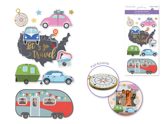 Handmade Sticker: 4.4"x7.5" 3D Themed Elements N) Let's Go Travel
