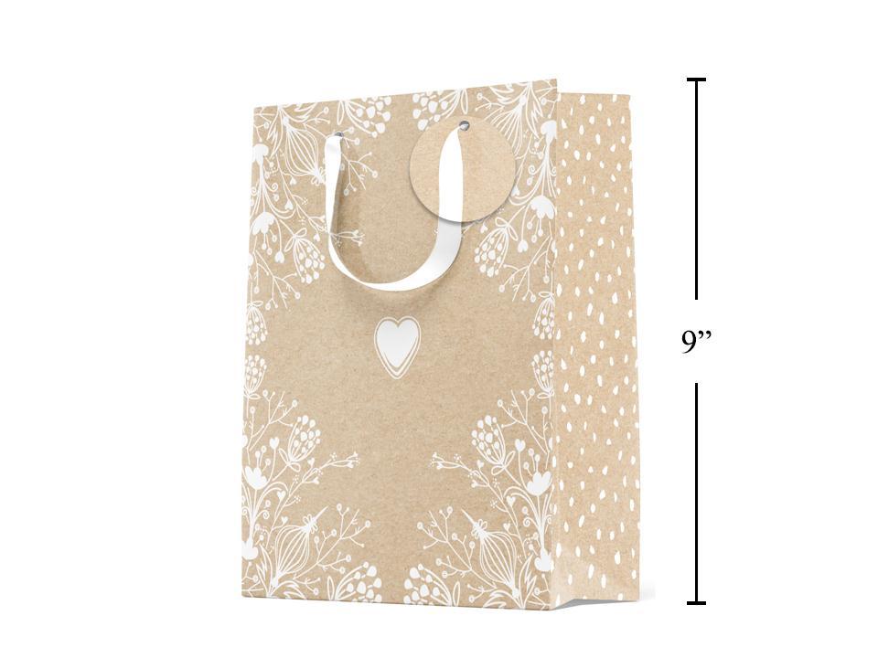 Paper T. Gift Bag, Medium, Lace Heart, Kraft, 180GSM,