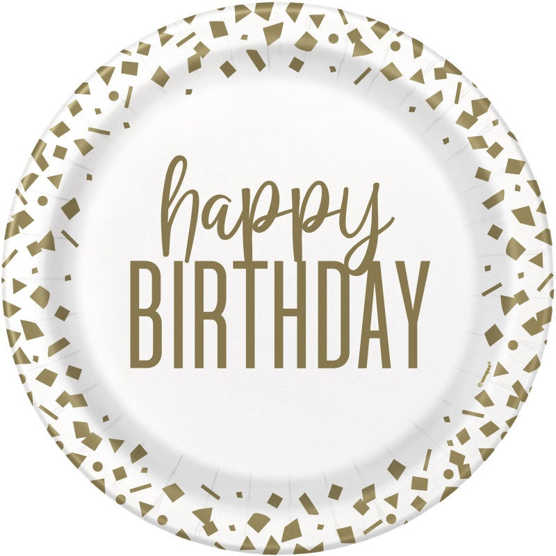 Confetti Gold Birthday Round 7" Dessert Plates  8ct