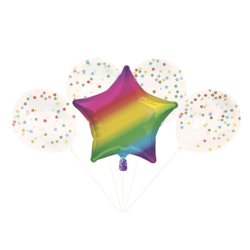 Helium filled - Foil & Latex Balloon Bouquet Kit -Rainbow Star, 5pc