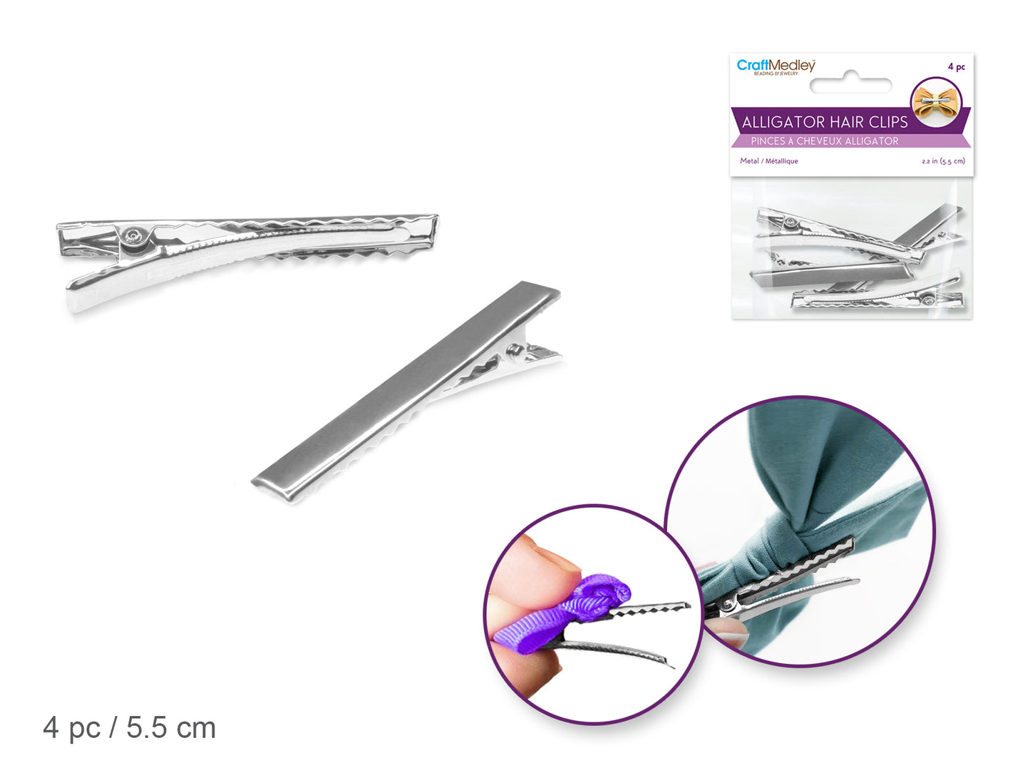 Jewelry Findings: Alligator Hair Clips Silver Metal C) 5.5cm 4pc