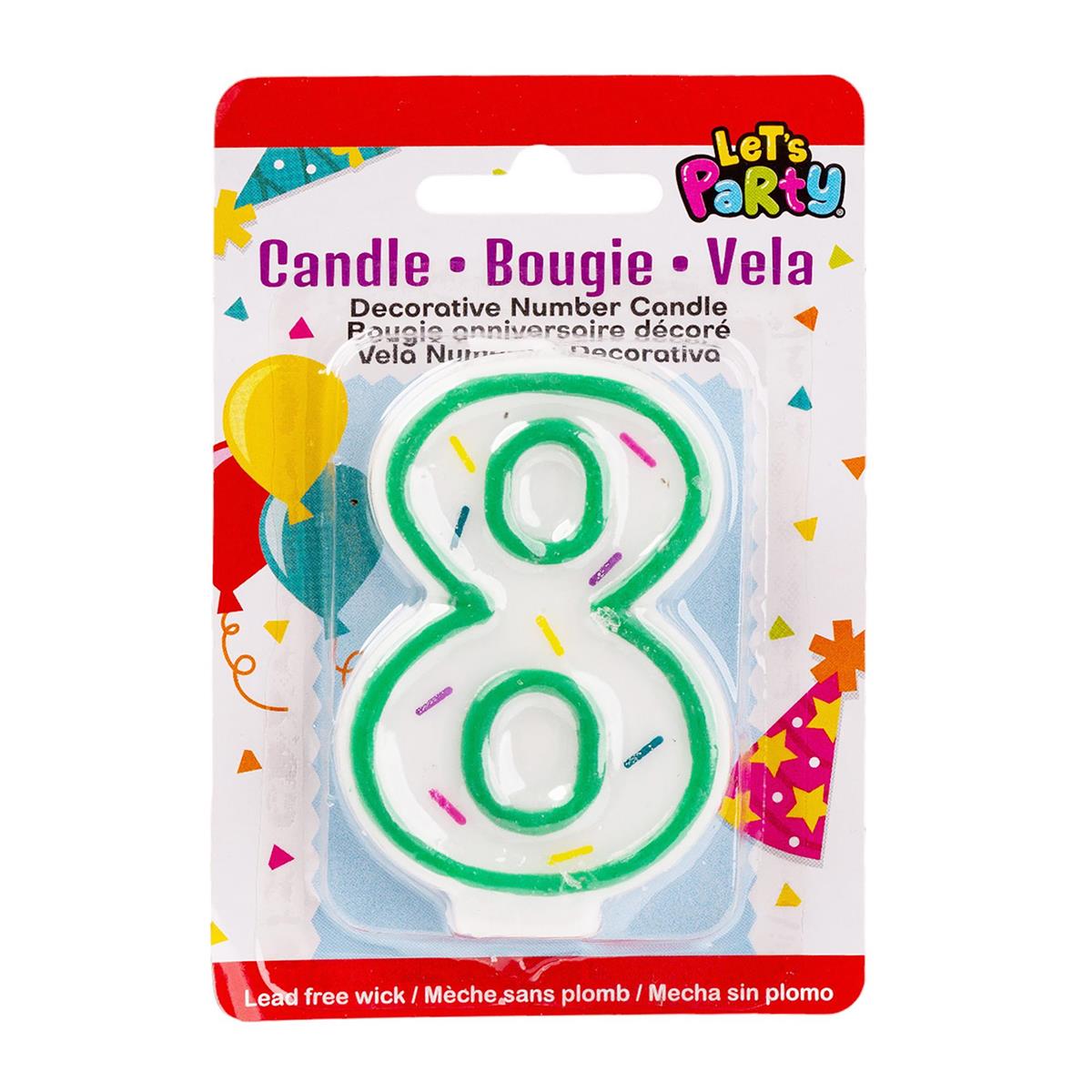 Let's Party, # 8 Numeral Candle, 3"H, b/c (A201508)