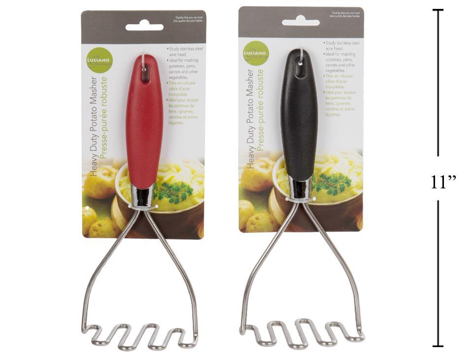 L.Gourmet S.S. Potato Masher, 2 colours,  tie on card (CP)