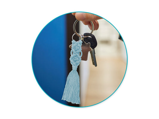 Needlecrafters: DIY Macramé Keychain Kit w/Key Ring~ Makes 2 D) Blue