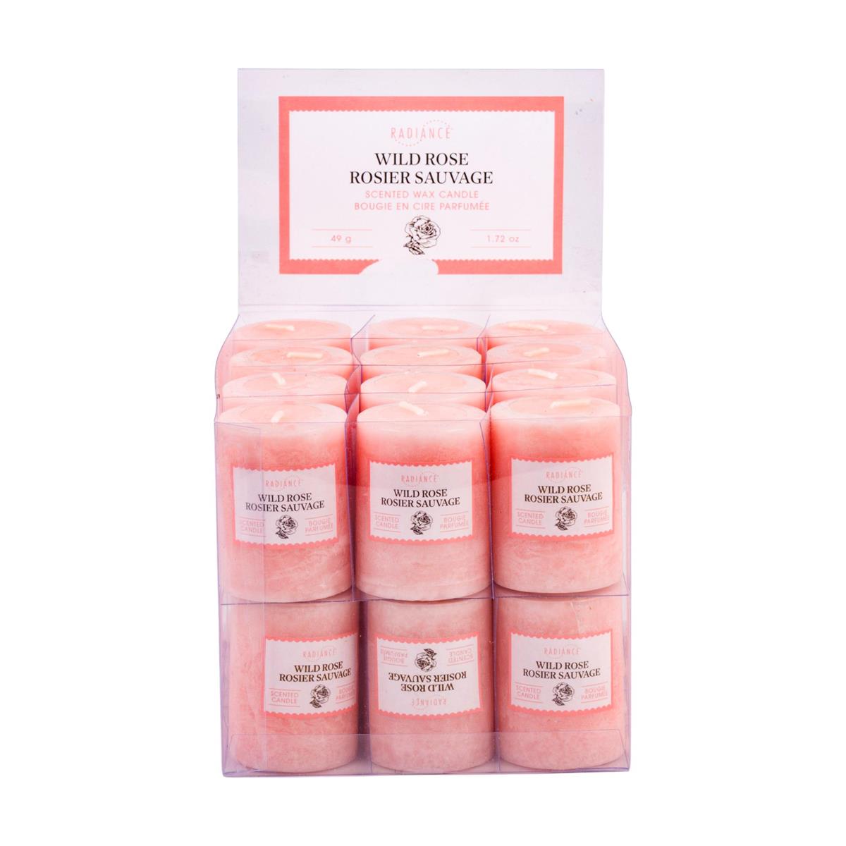 Frosted Scented Votive Candle, 2"H, Wild Rose, 24/PDQ