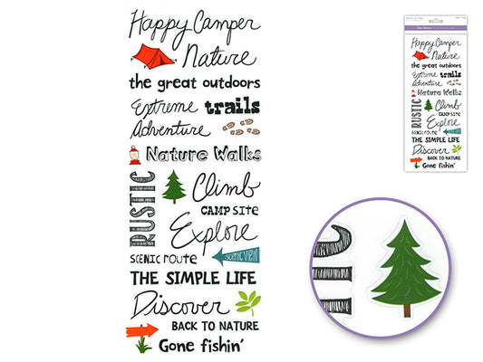 Paper Craft Sticker: 5"x12" Words & Sayings 'Clear' Photo Safe B) Happy Camper
