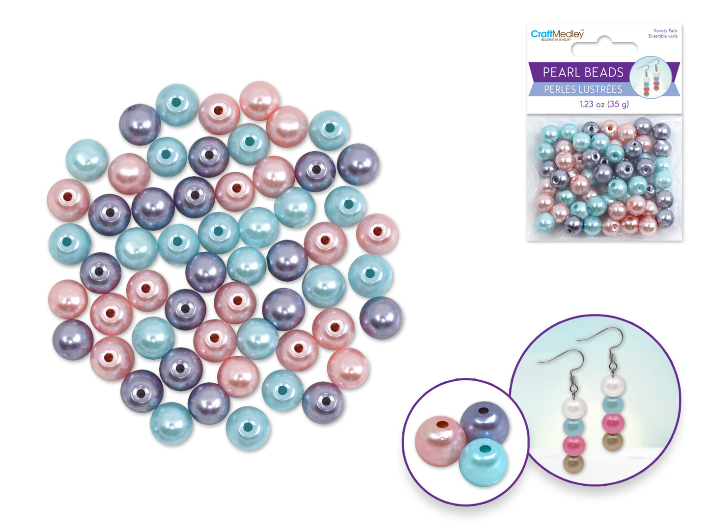 Pearl Beads: 8mm Glass Fired Pearls 35g 3-Col Asst Multi-Pack C) Bloom