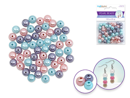 Pearl Beads: 8mm Glass Fired Pearls 35g 3-Col Asst Multi-Pack C) Bloom