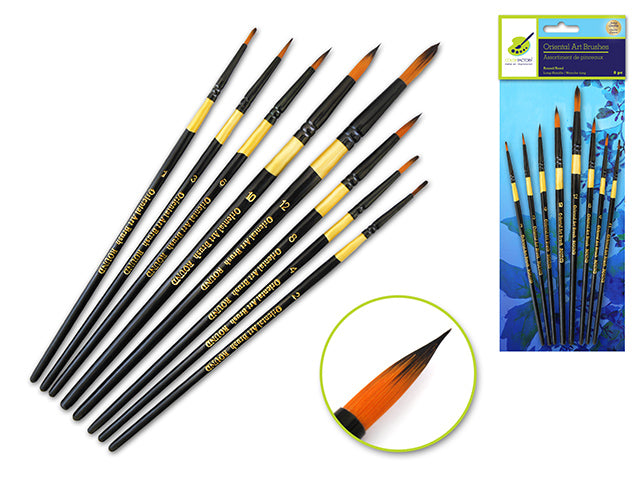 Artist Brush Set: Oriental Art Inspired x8 Wood Handle A) Round Set