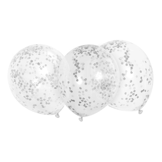 Clear Latex Balloons with Silver Confetti 12"  6ct - Pre-Filled