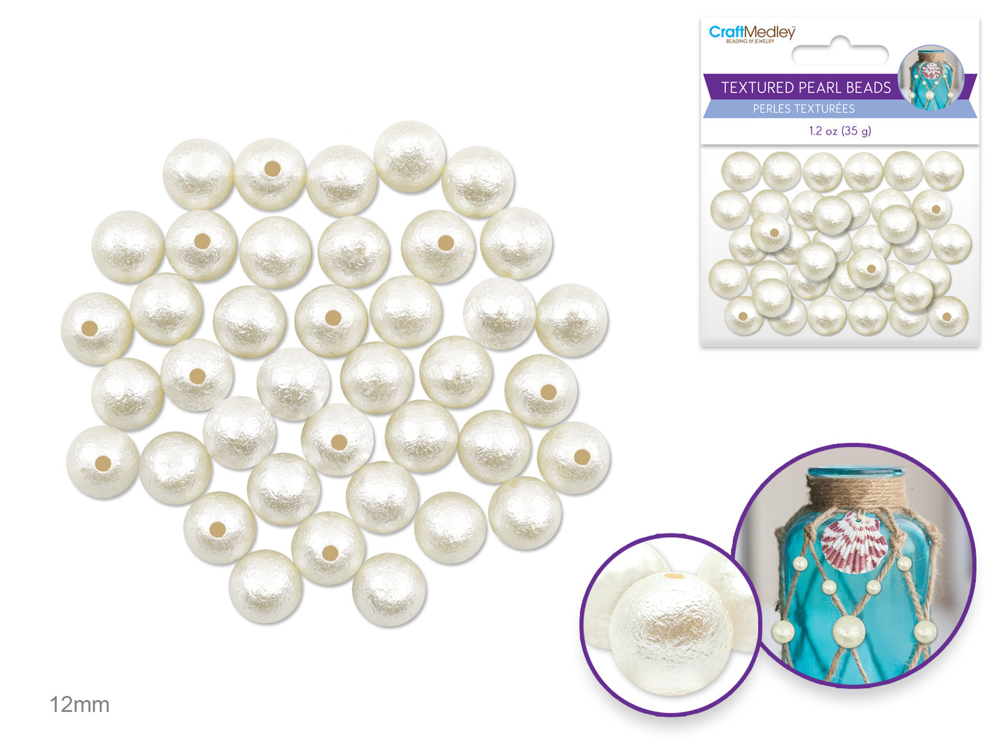 Pearl Beads: Acrylic Textured Effects Ivory 35g D) 12mm