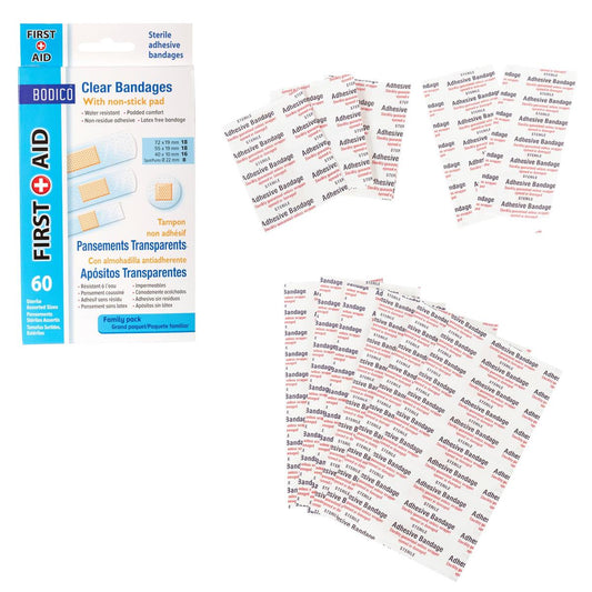 Bodico 60pc Clear Bandages, 4 Sizes c/box(HZ)