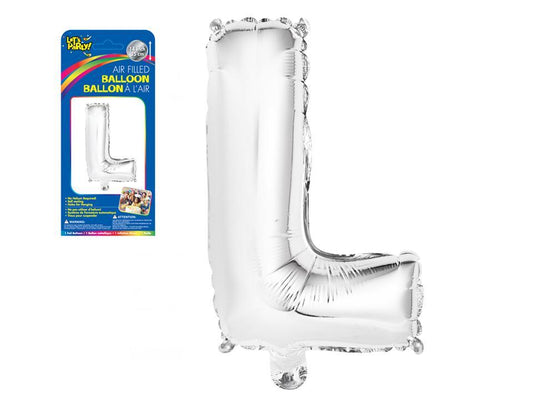 Let's Party "L" Silver Air Filled Balloon, 14"