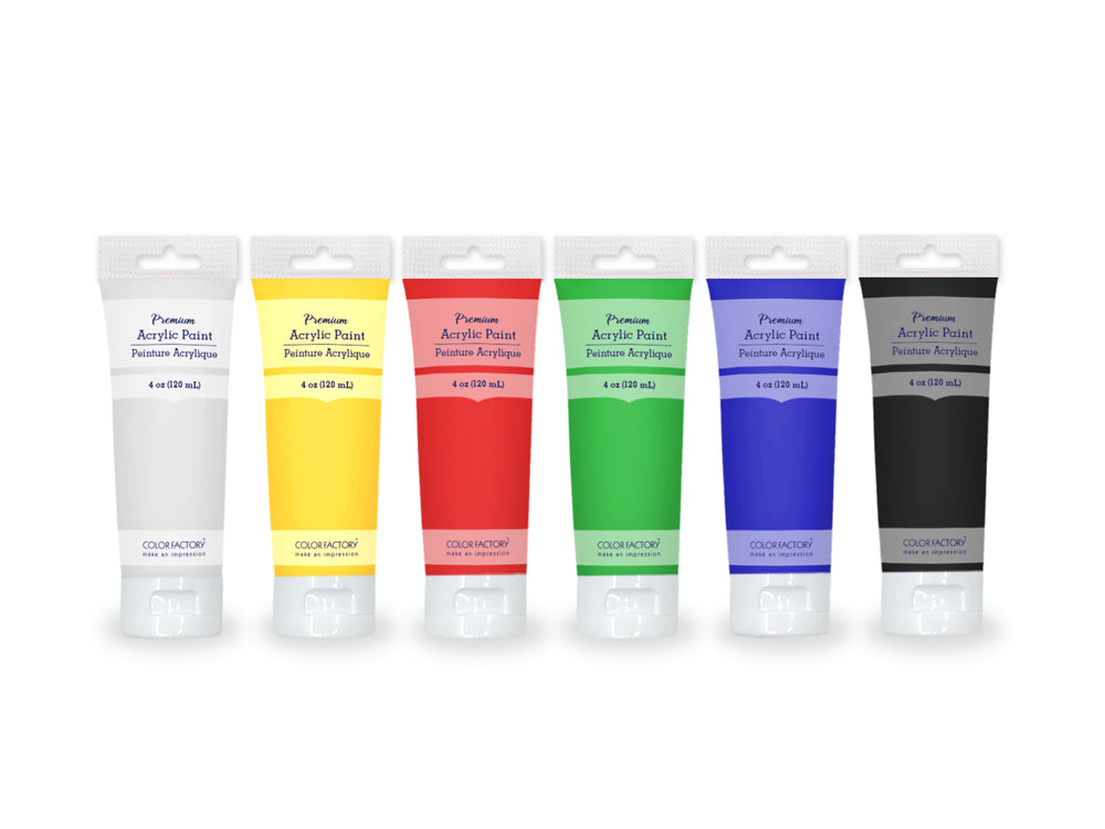 Color Factory: 4oz Premium Acrylic Paint Set 6x120ml Tubes A) Basics
