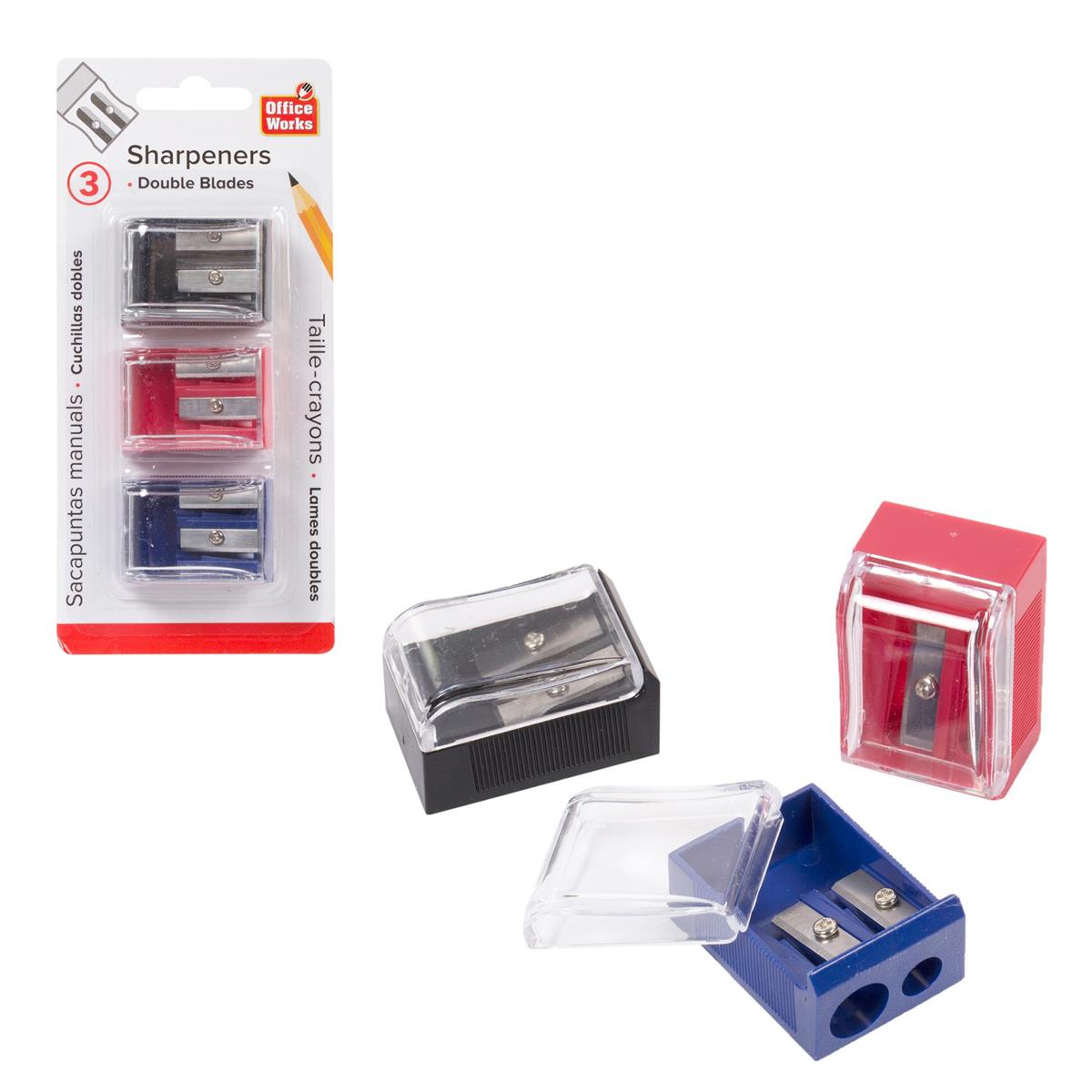 O.WKs.3-Pc Pencil Sharpener, Double  Blade Sharpener,3c, b/c (A115606)