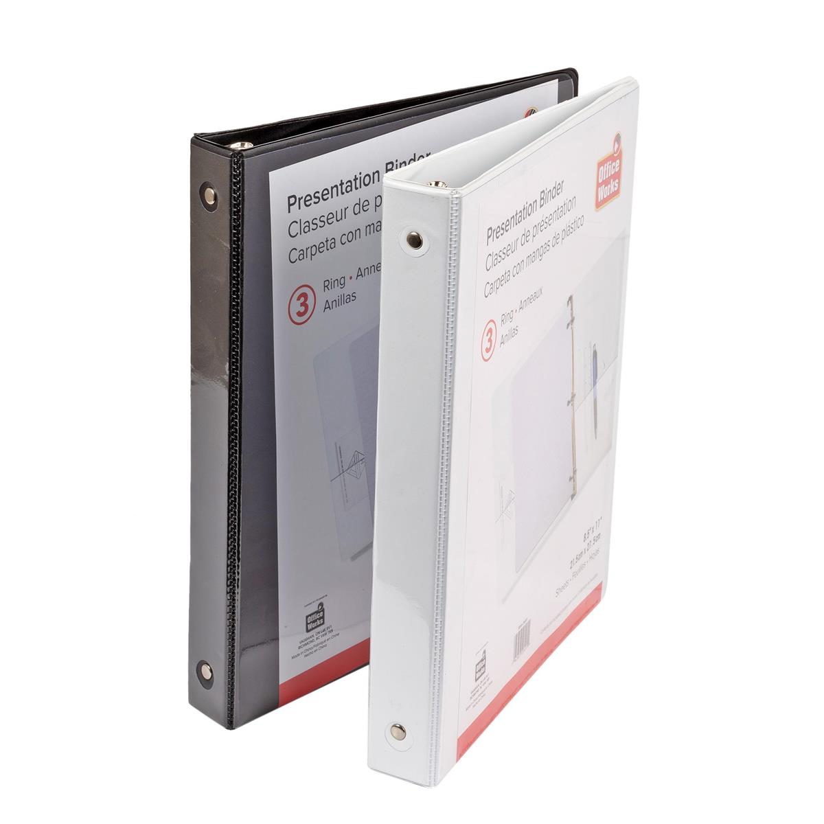 O.WKs.3-ring 1" Presentation Binder White, Black, 2 asst'd cols, insert
