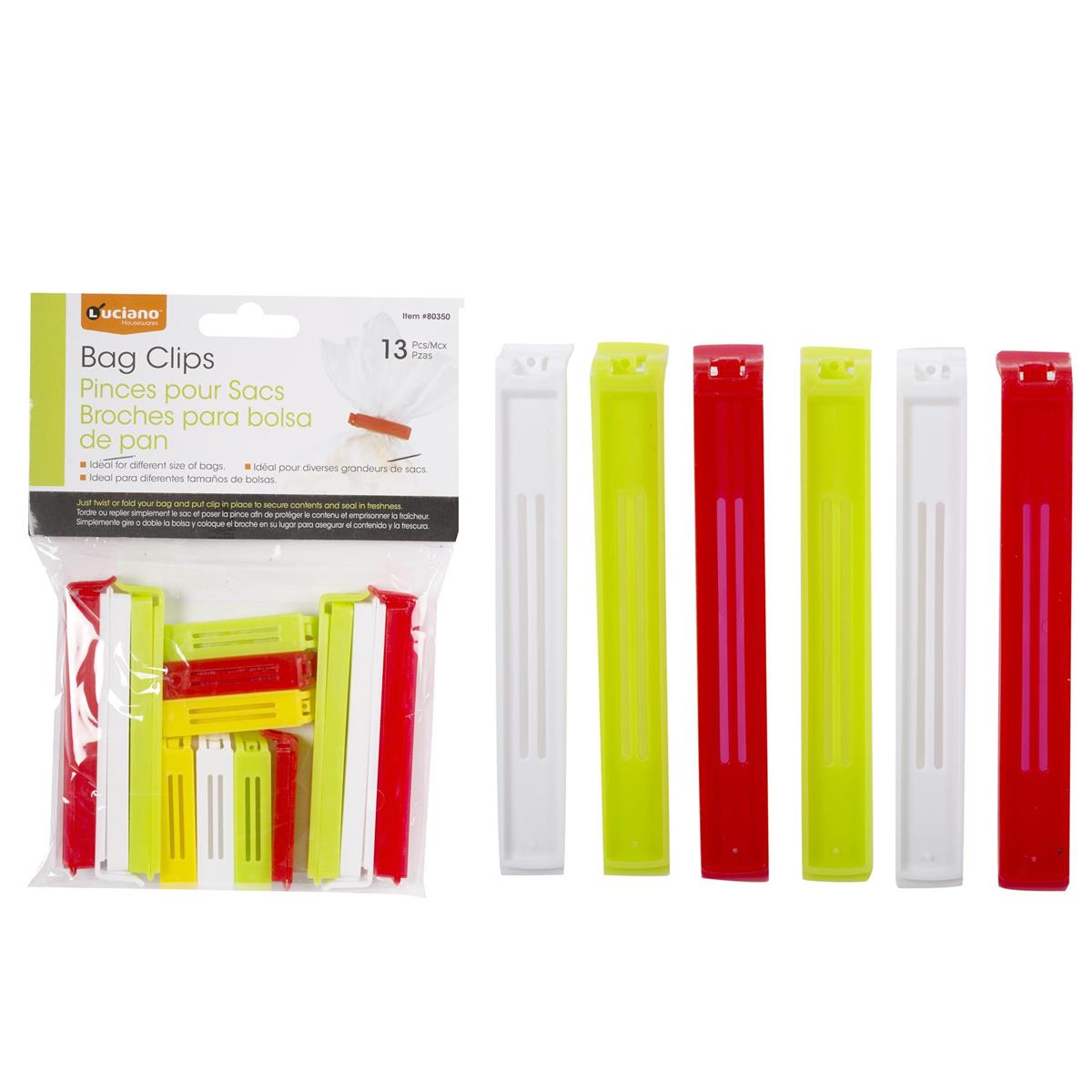 Luciano  13-pc Bag Clips, 4 col., (RE, GR, YL & WH), pbh (CS)