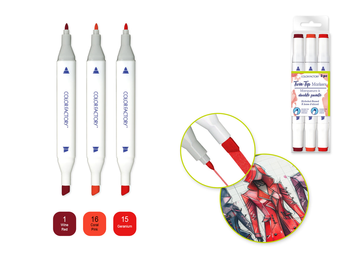 Color Factory: Alcohol Based Twin Markers Fine+Chisel Tips 3pk B) Rose ...