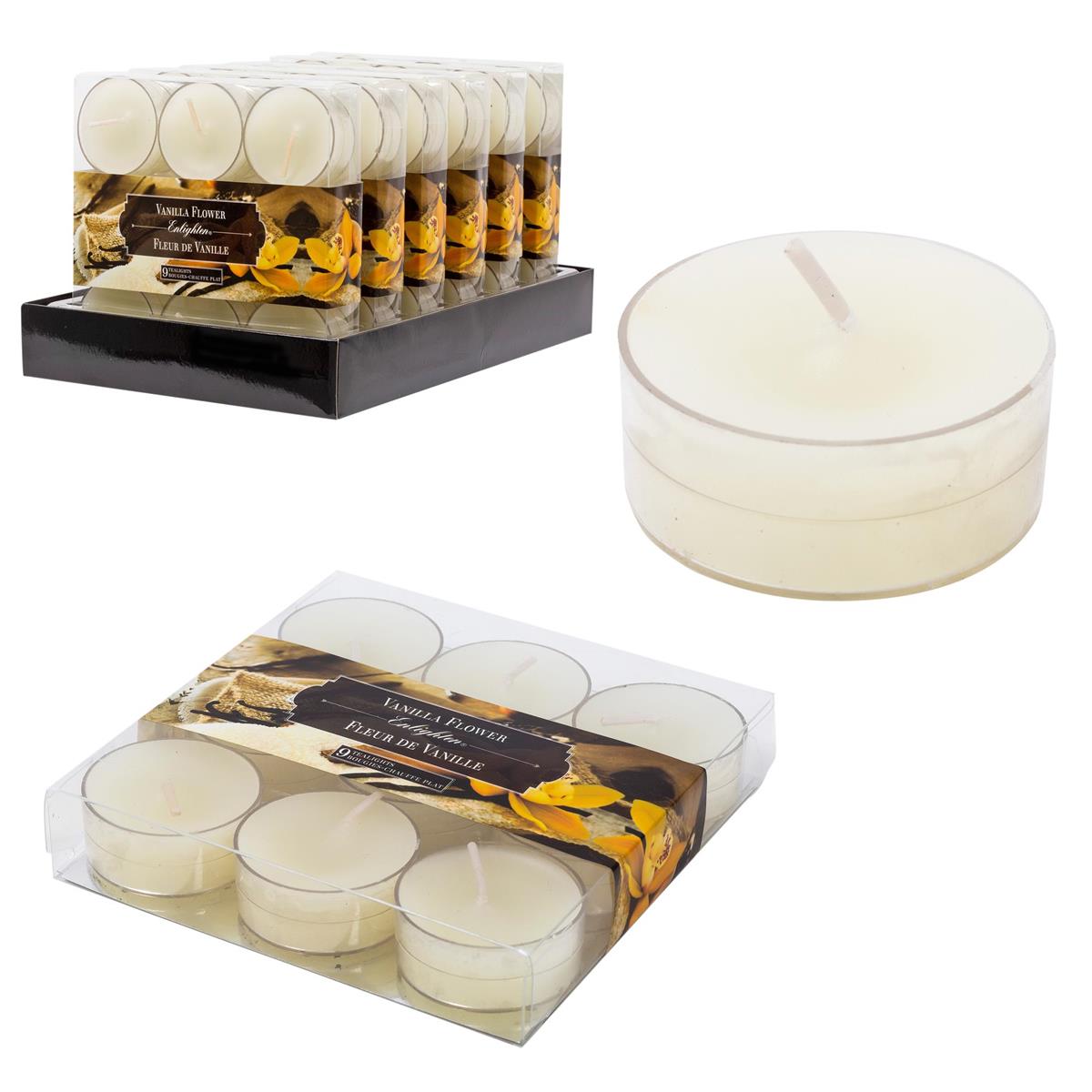 KG Enlighten 9Pk Clearcup T-Light Scented, Vanilla Flower (Az)