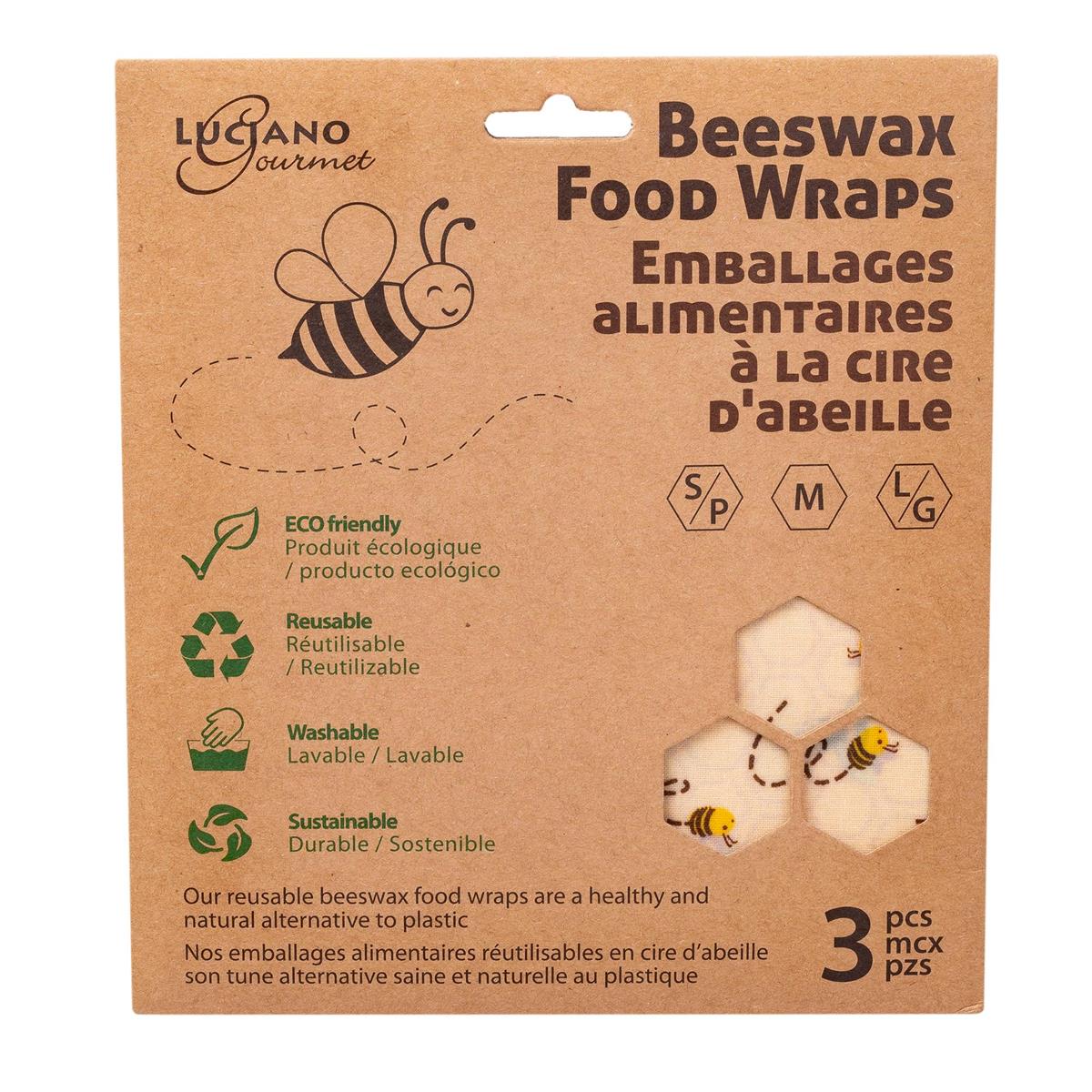 L.Gourmet 3-pc Beeswax Food Wraps, Reusable,S, M & L, asst'd,envelope