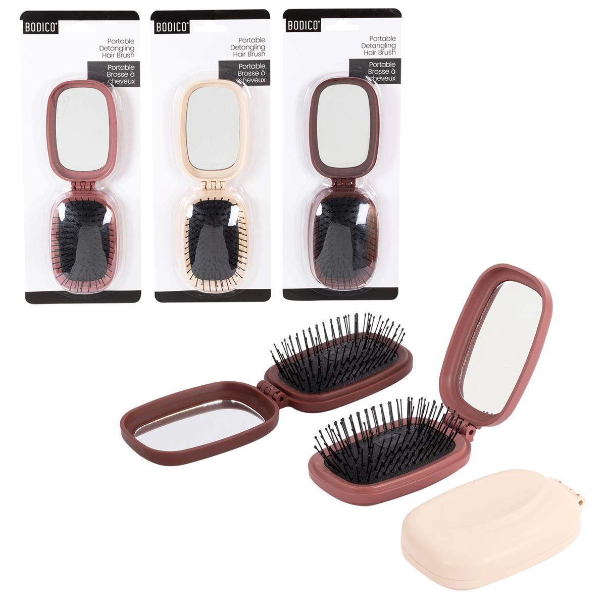 Bodico, Flex-Bristle Detangler Hairbrush, Travel, 3 asst,